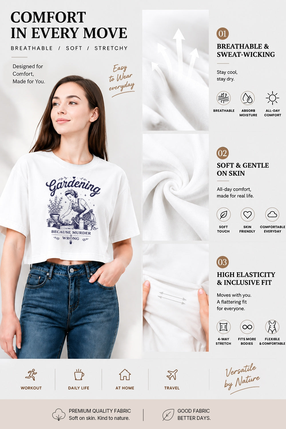 Gardening because murder is wrong crop tee