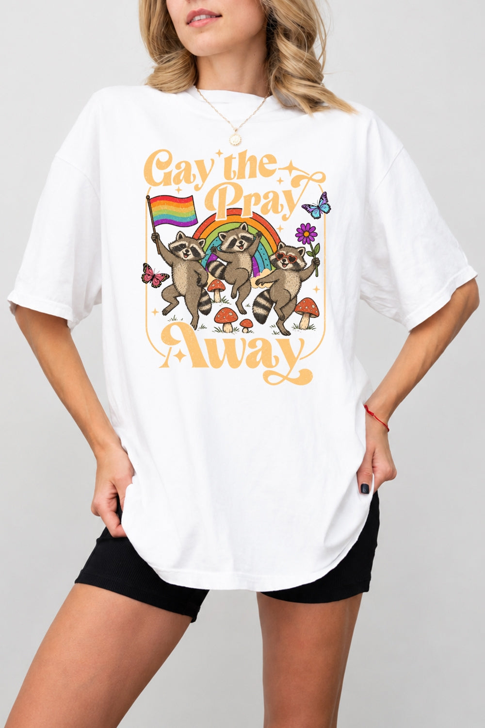 Gay the pray away raccoon tee