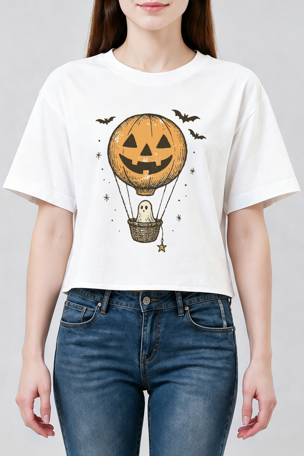 Ghost in pumpkin balloon crop top