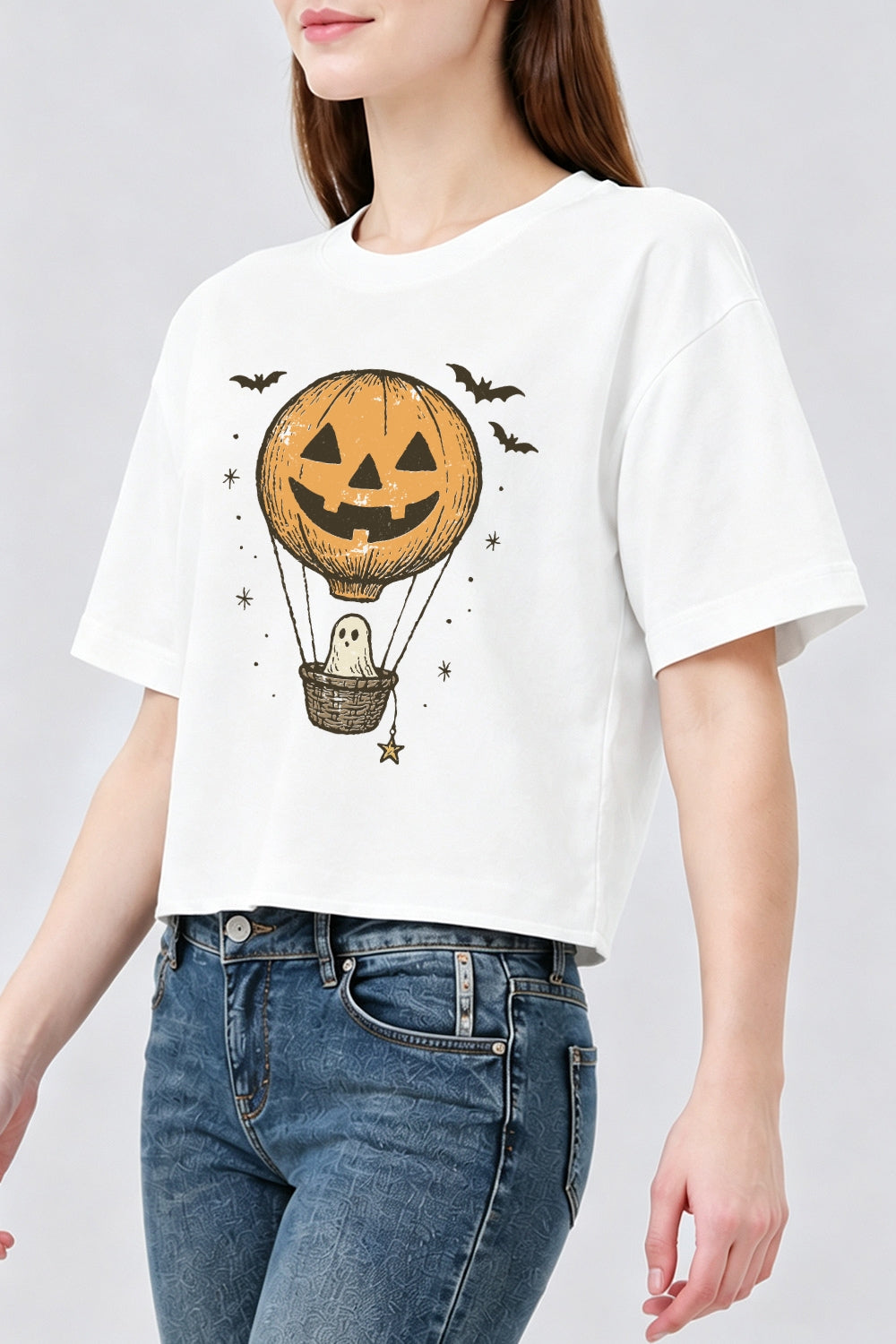 Ghost in pumpkin balloon crop top
