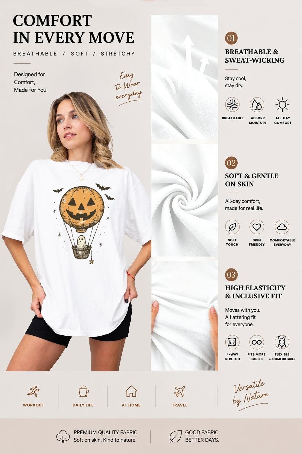 Ghost in pumpkin balloon tee