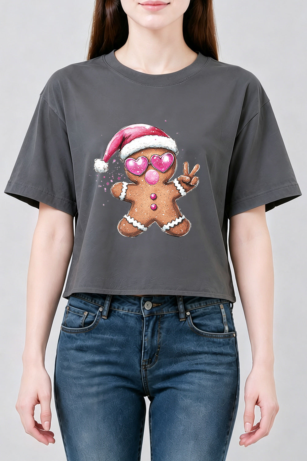 Gingerbread man blowing bubble crop top