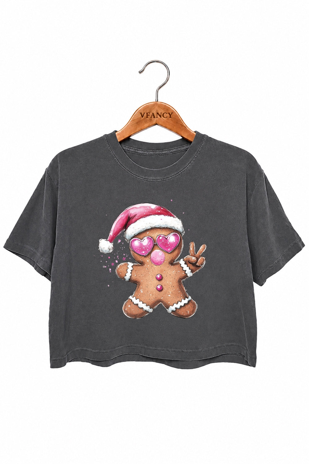Gingerbread man blowing bubble crop top