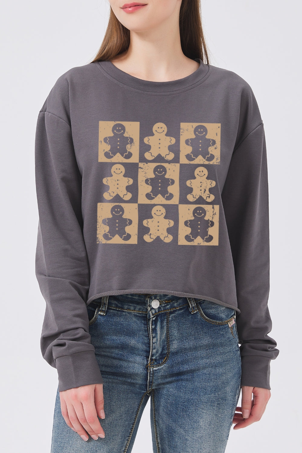 Gingerbread man checkerboard crop sweatshirt