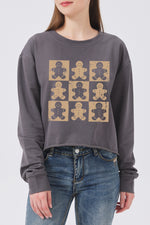 Gingerbread man checkerboard crop sweatshirt