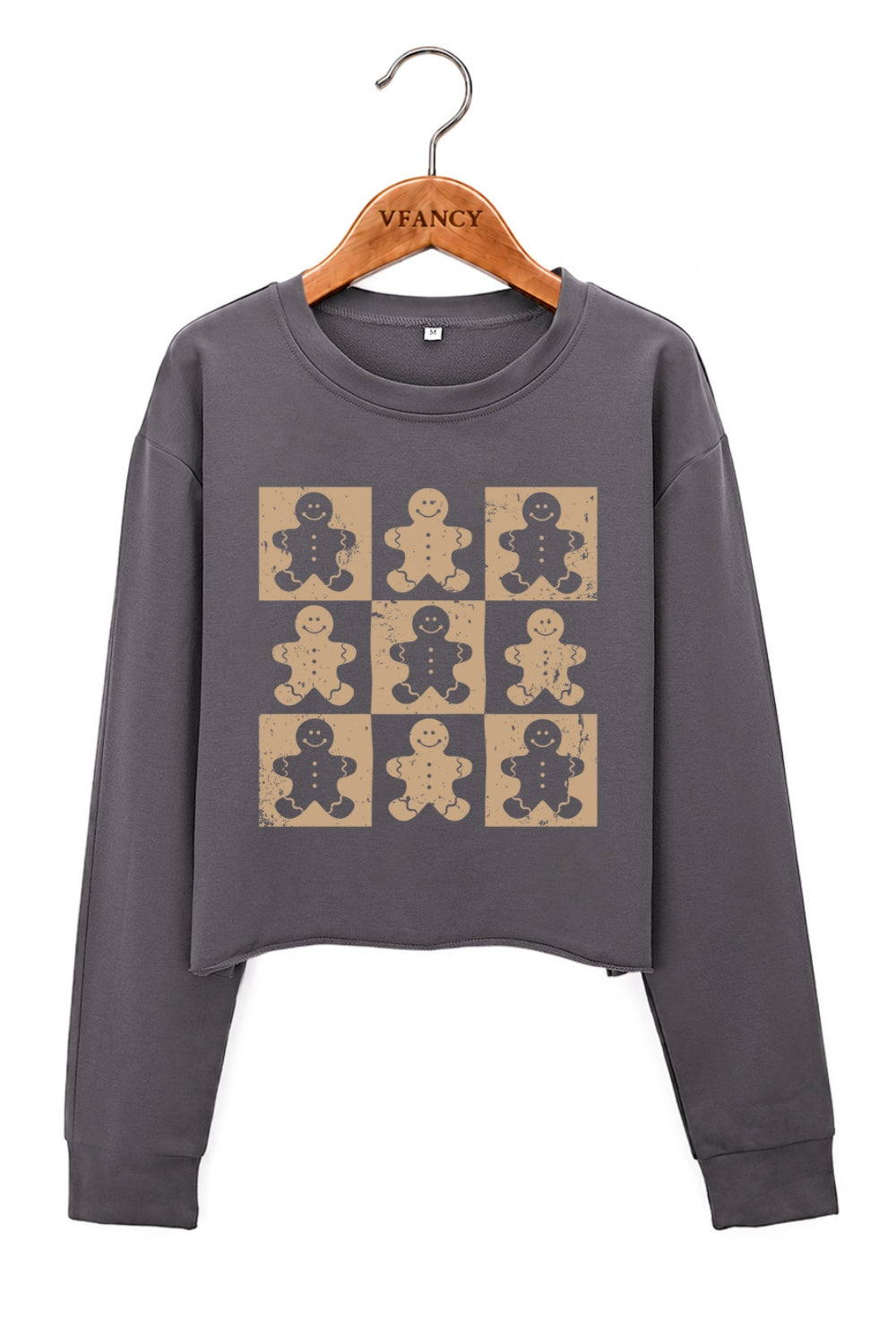 Gingerbread man checkerboard crop sweatshirt