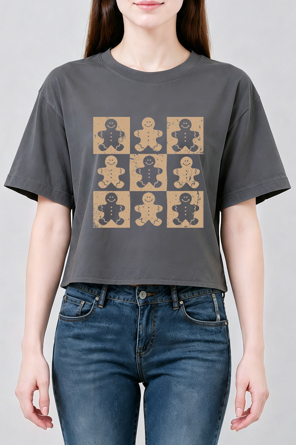 Gingerbread man checkerboard crop top
