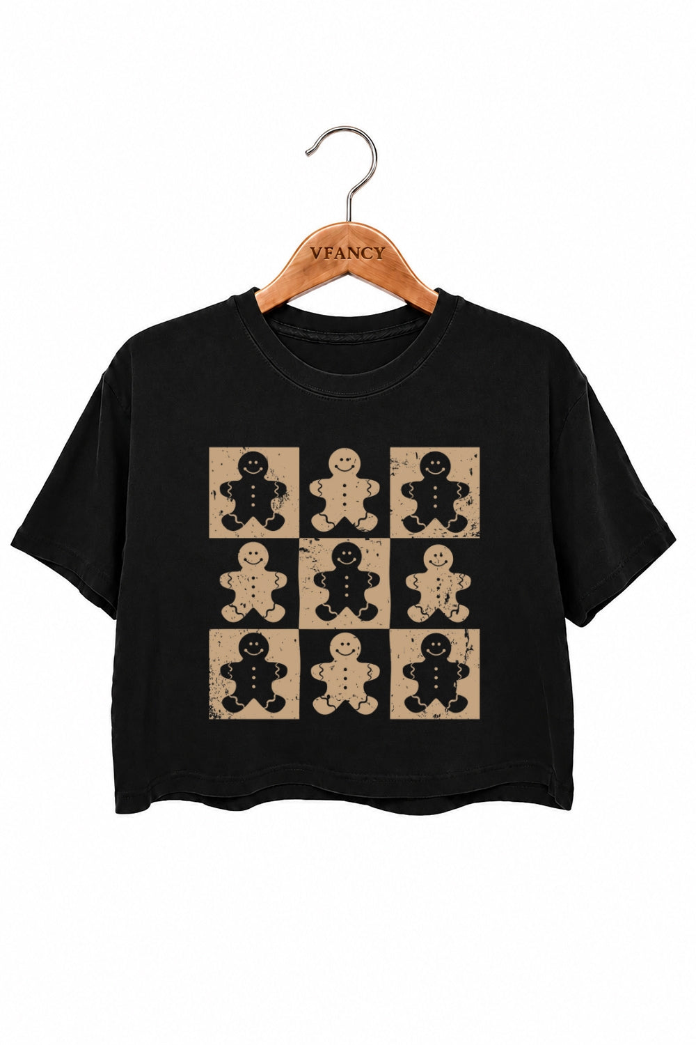 Gingerbread man checkerboard crop top
