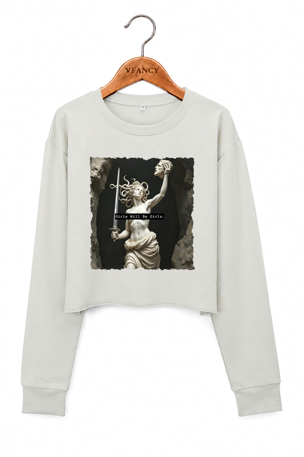Girls will be girls medusa with sword crop sweatshirt