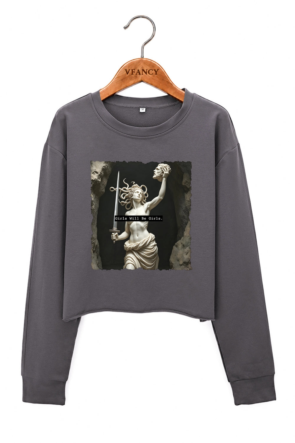 Girls will be girls medusa with sword crop sweatshirt