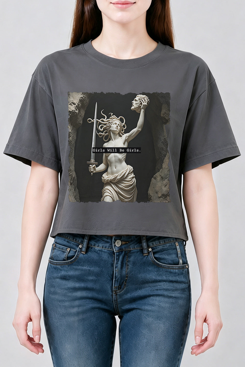 Girls will be girls medusa with sword crop top