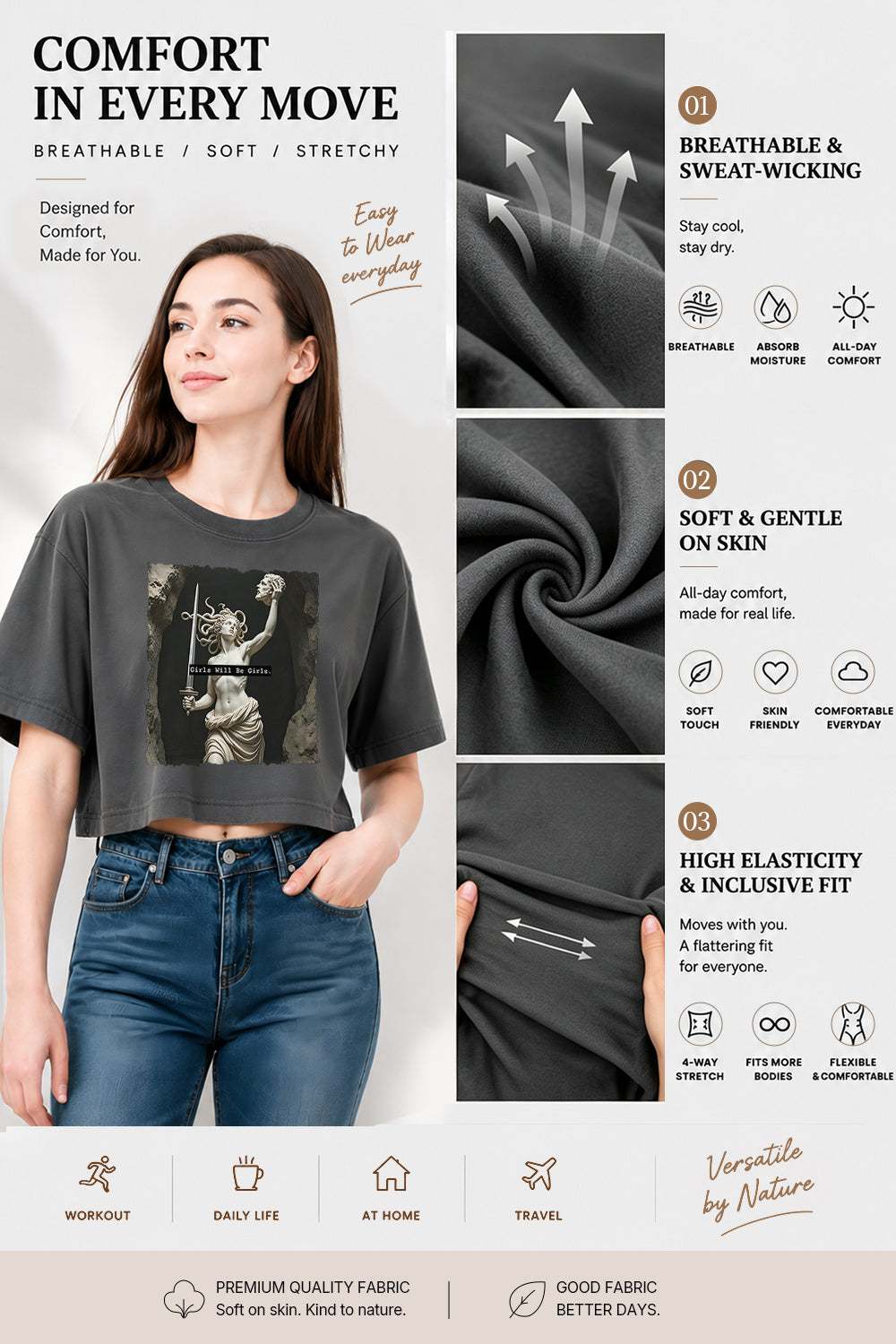 Girls will be girls medusa with sword crop top