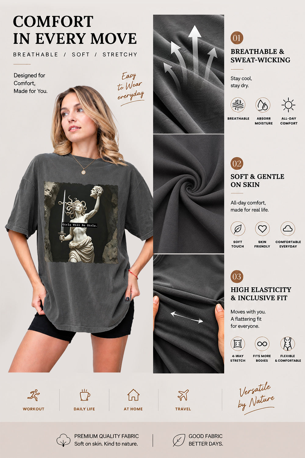 Girls will be girls medusa with sword tee