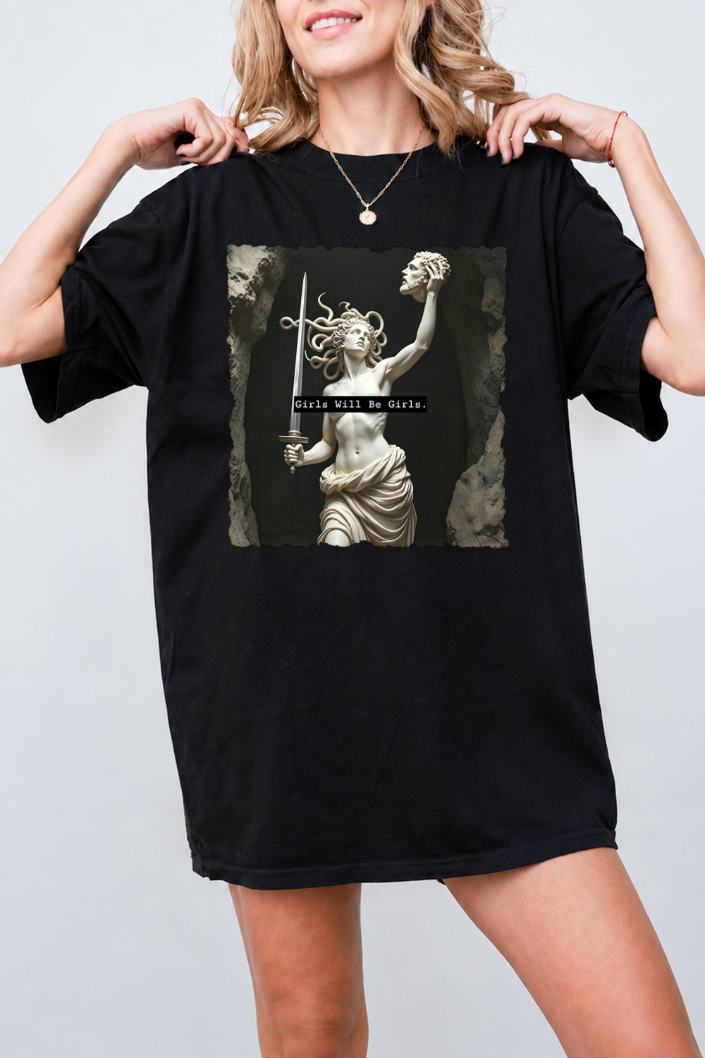 Girls will be girls medusa with sword tee