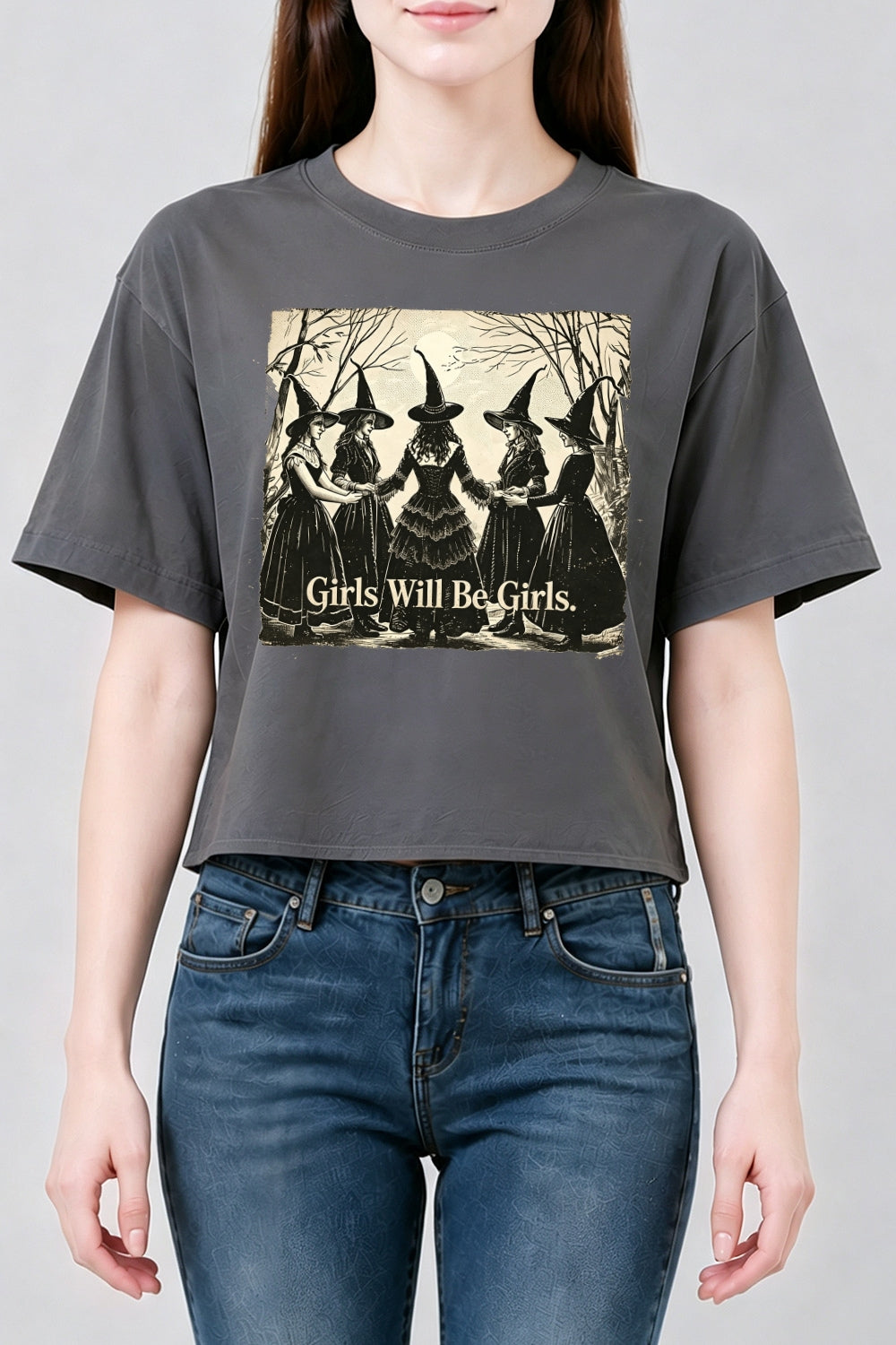 Girls will be girls witches halloween crop top