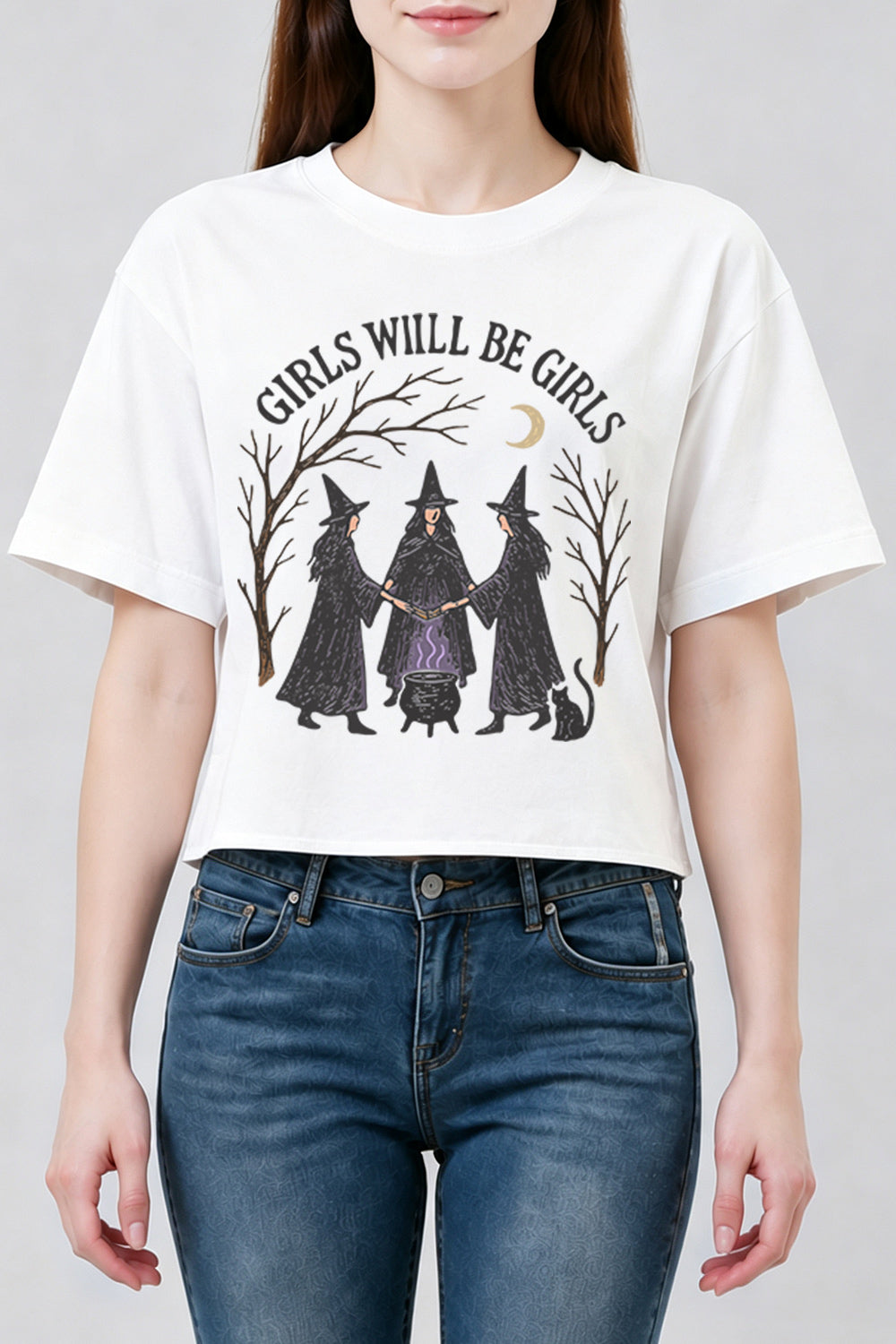 Girls will be girls witches under the moon crop top
