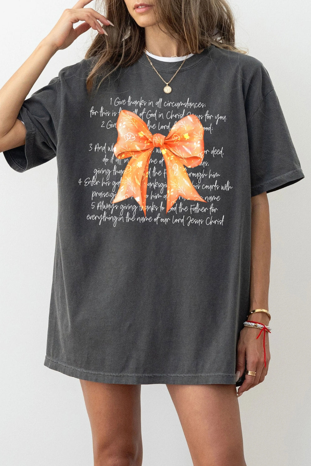 Give thanks cute bow tee