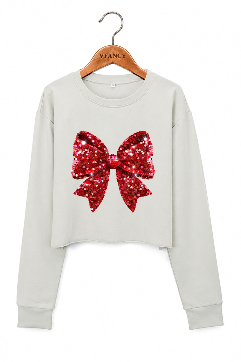 Glitter bow print christmas crop sweatshirt