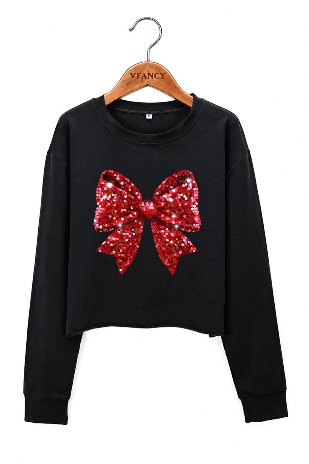 Glitter bow print christmas crop sweatshirt