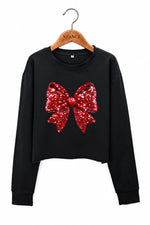 Glitter bow print christmas crop sweatshirt