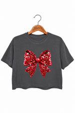 Glitter bow print christmas crop top