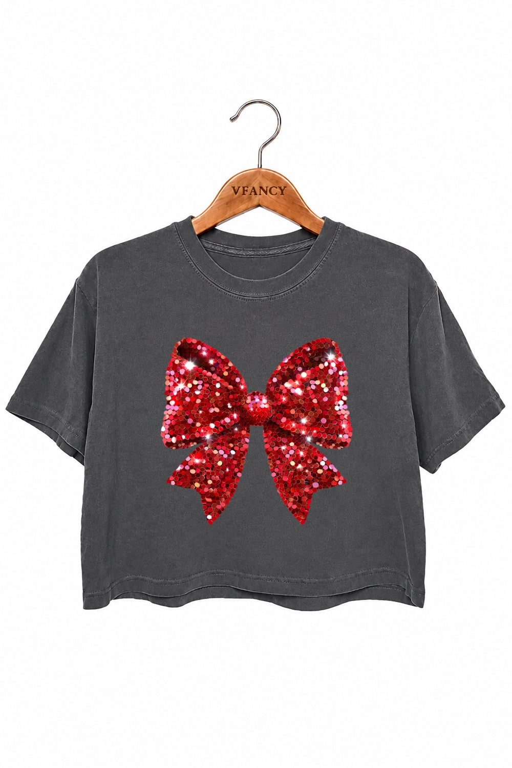 Glitter bow print christmas crop top