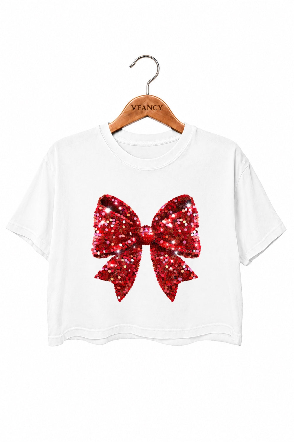 Glitter bow print christmas crop top