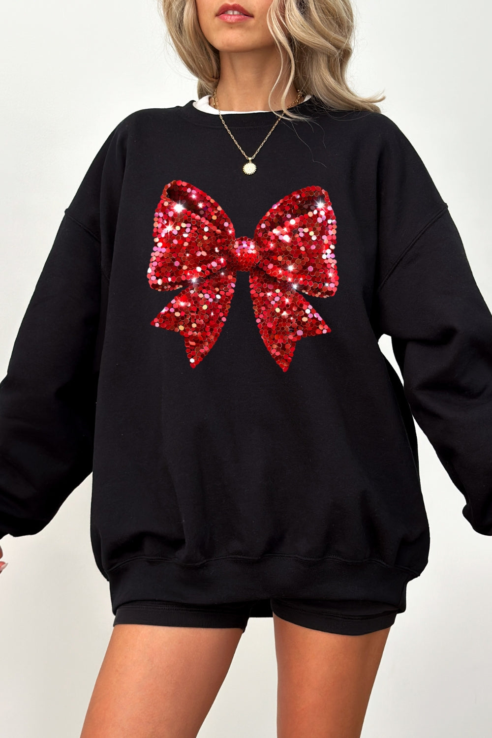 Glitter bow print christmas sweatshirt