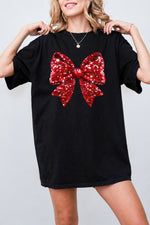Glitter bow print christmas tee