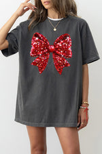 Glitter bow print christmas tee