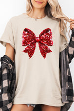 Glitter bow print christmas tee