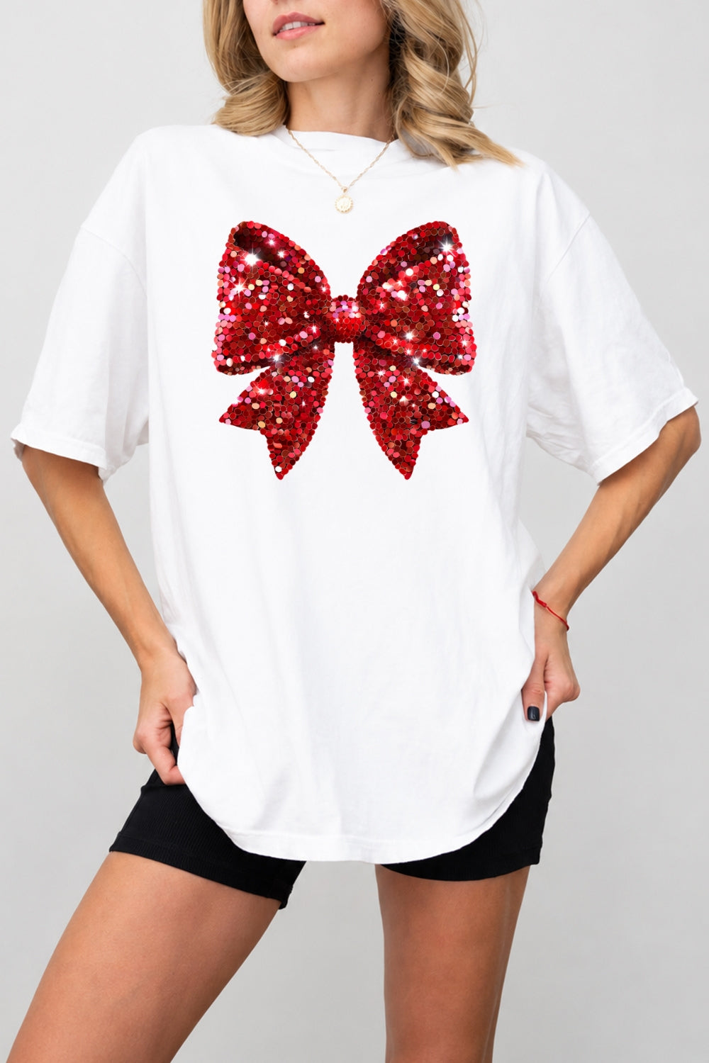 Glitter bow print christmas tee
