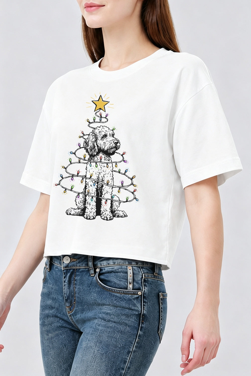 Goldendoodle christmas lights crop top