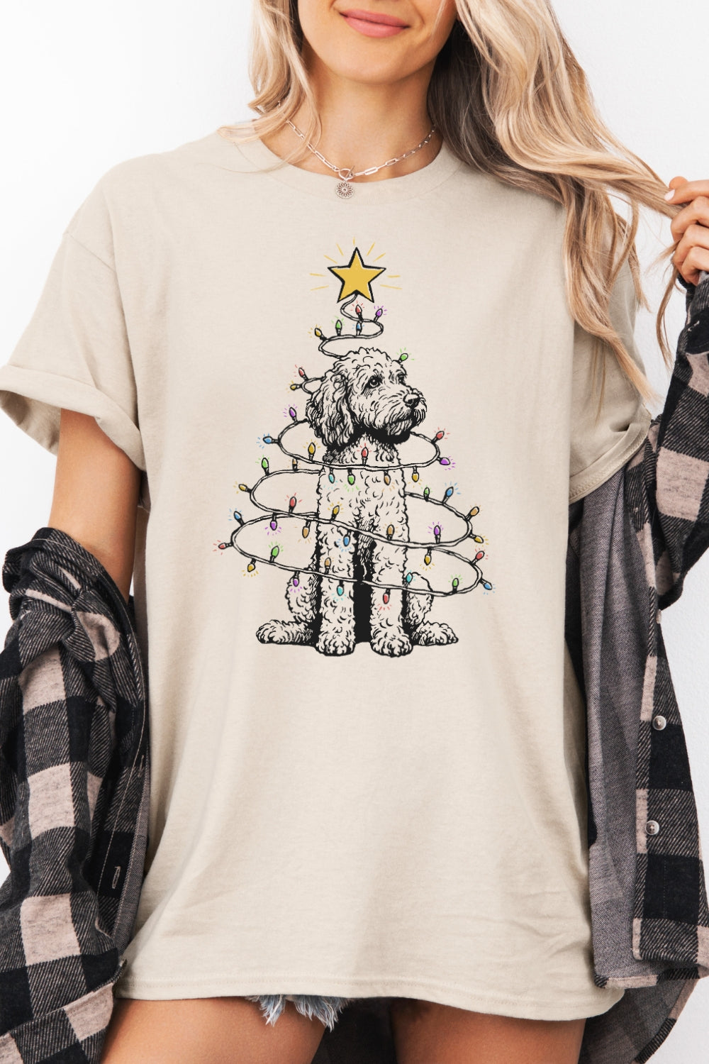 Goldendoodle christmas lights tee