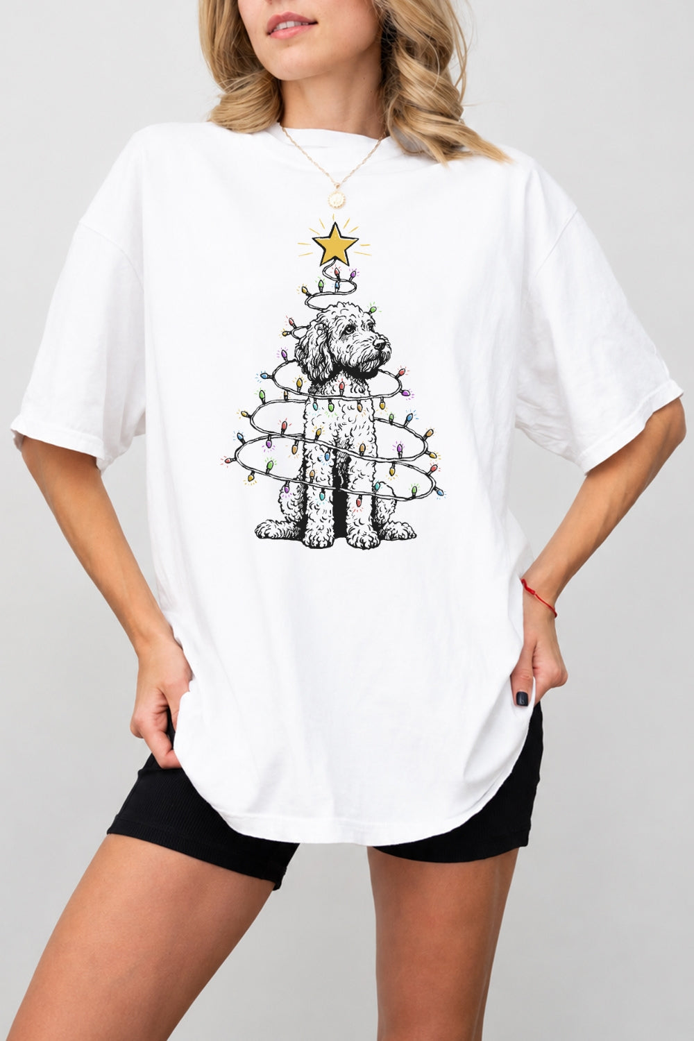 Goldendoodle christmas lights tee
