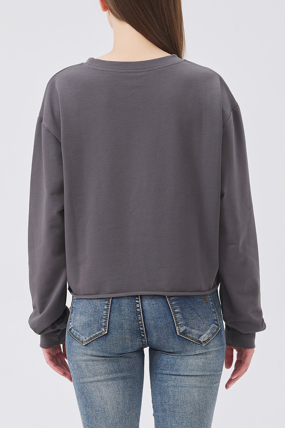 Gray crop sweatshirt back