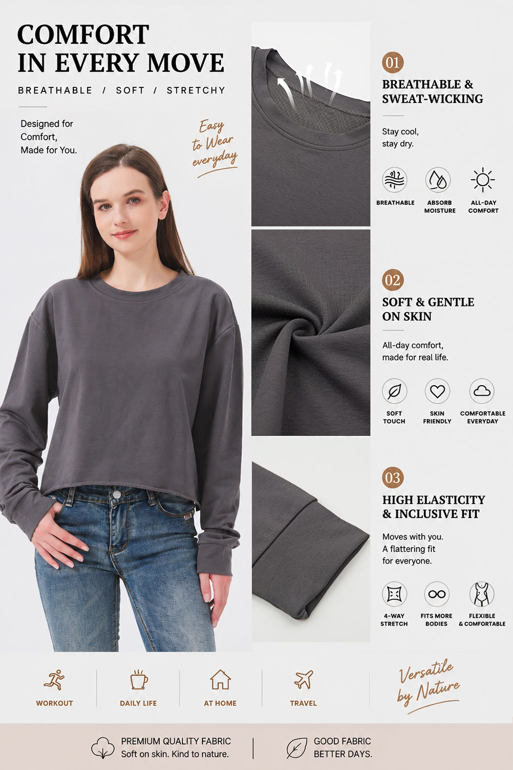 Gray crop sweatshirt detail