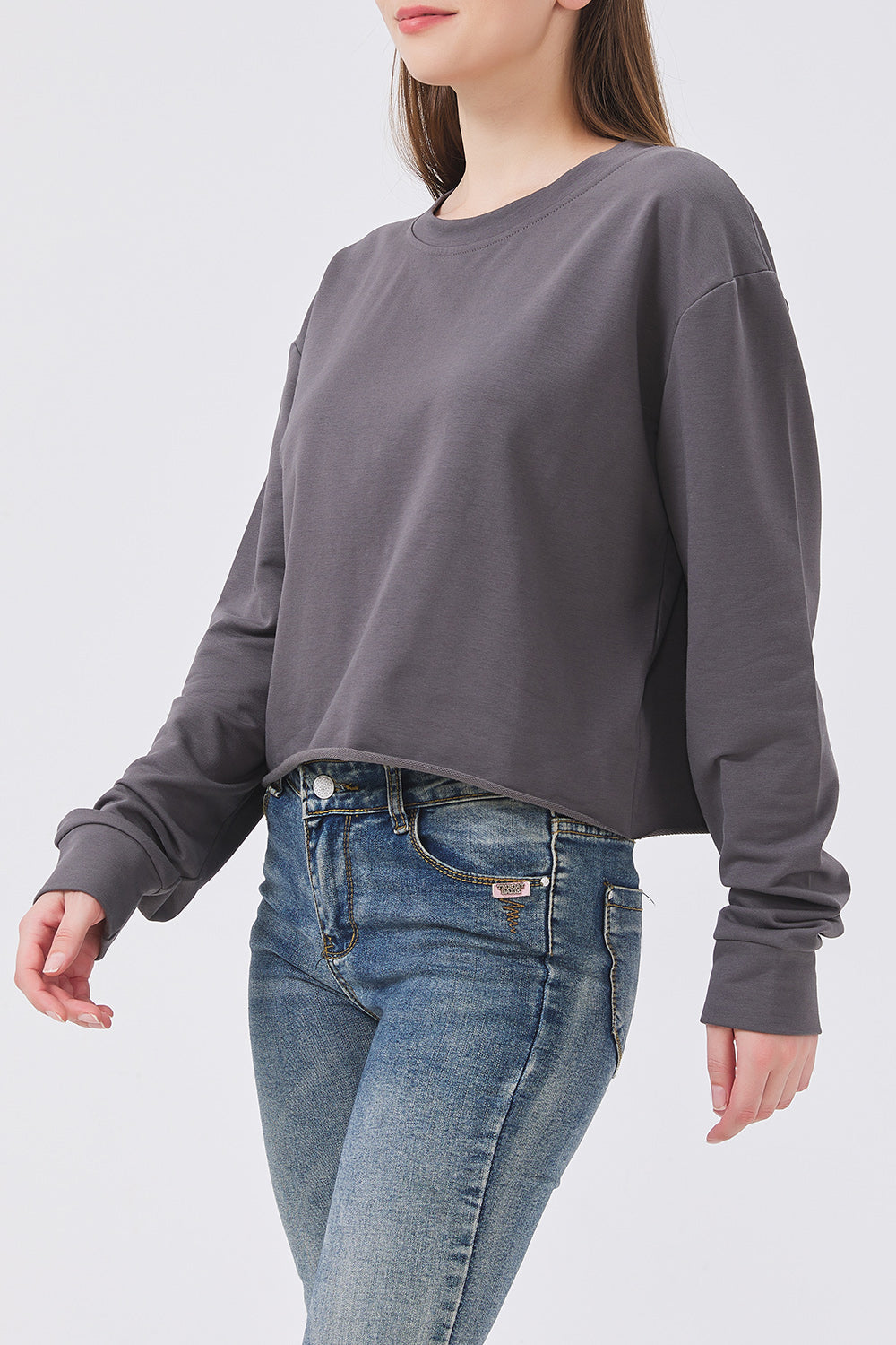 Gray crop sweatshirt side