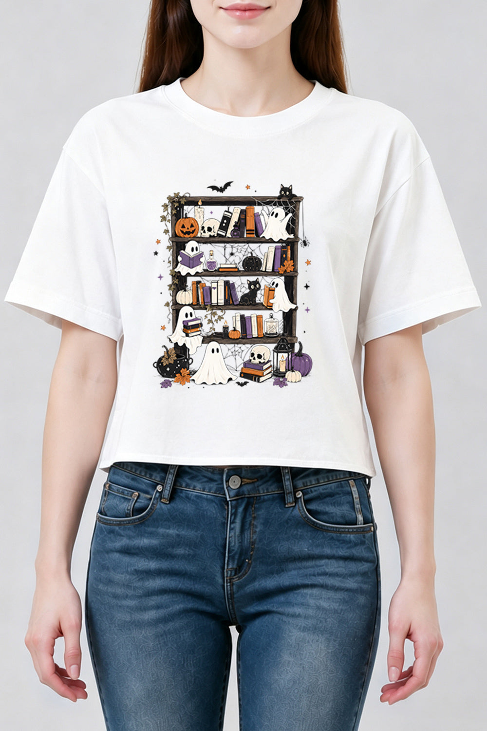 Halloween ghost bookshelf crop top