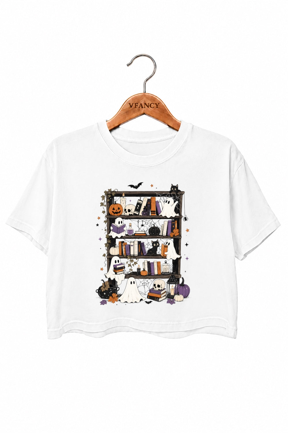 Halloween ghost bookshelf crop top