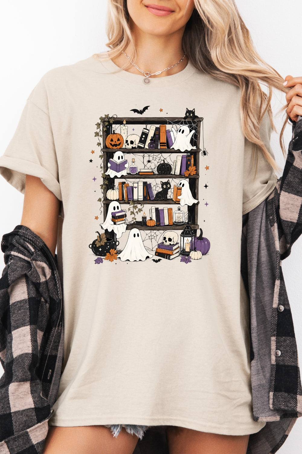Halloween ghost bookshelf tee