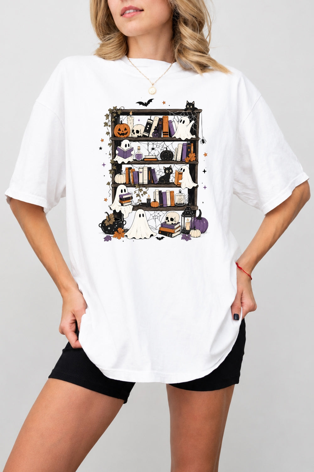 Halloween ghost bookshelf tee