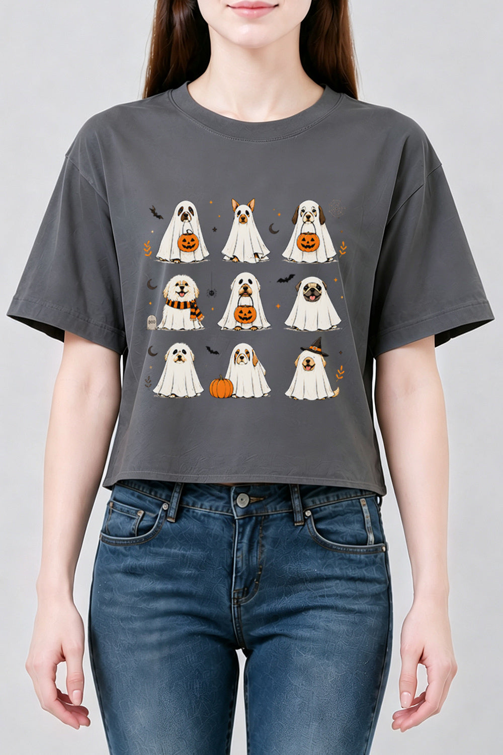 Halloween ghost dogs crop top