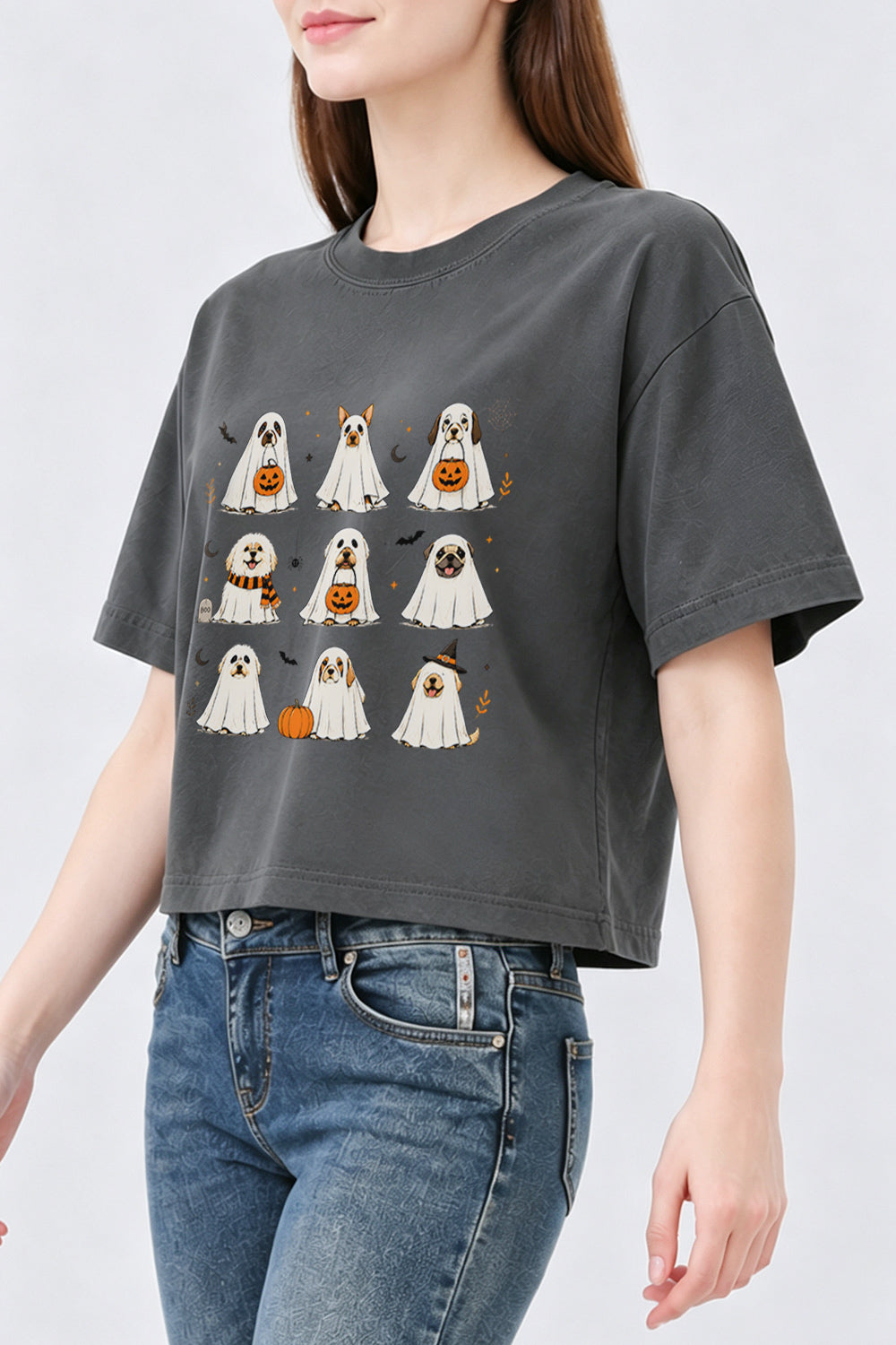 Halloween ghost dogs crop top