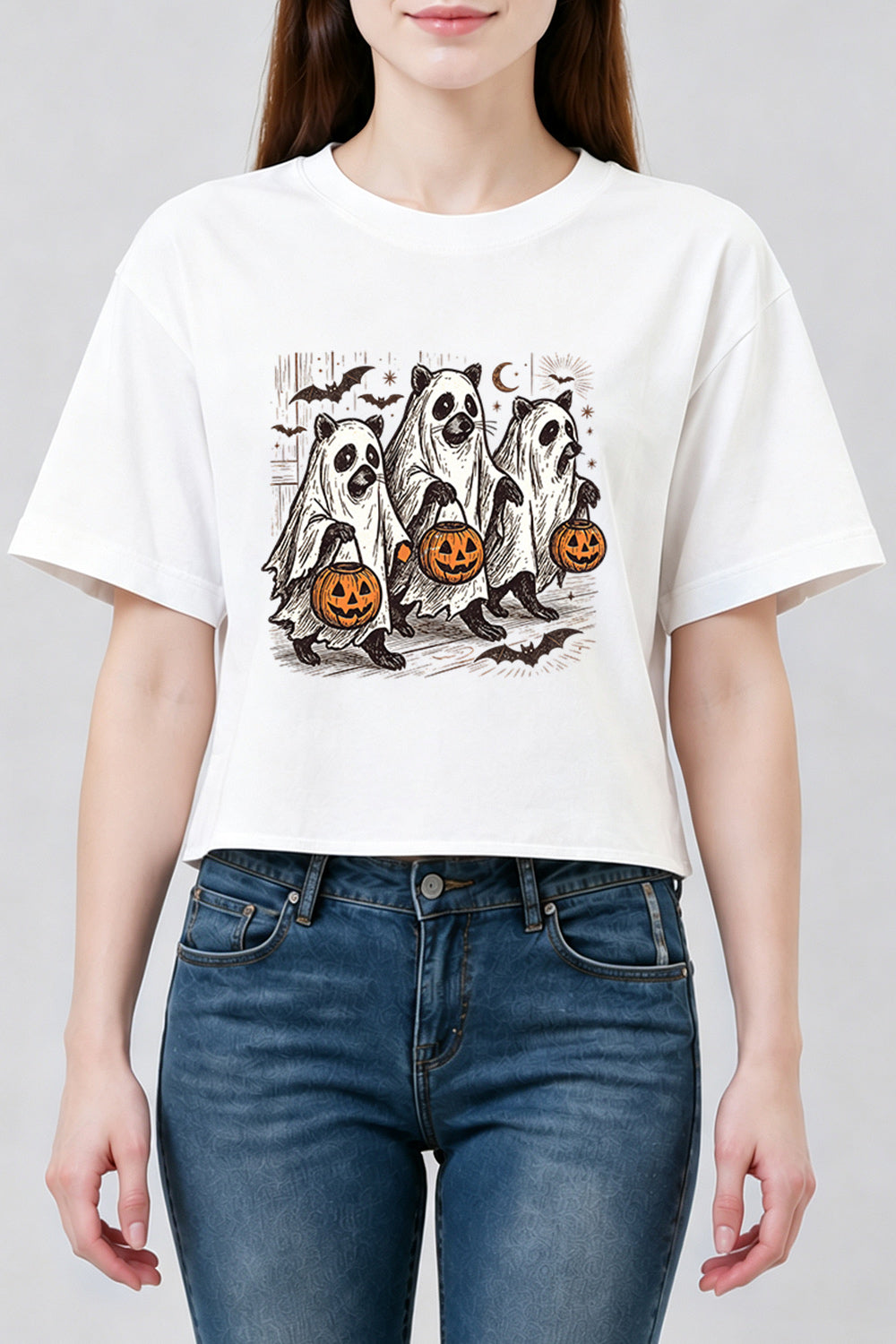 Halloween ghost raccoon crop top