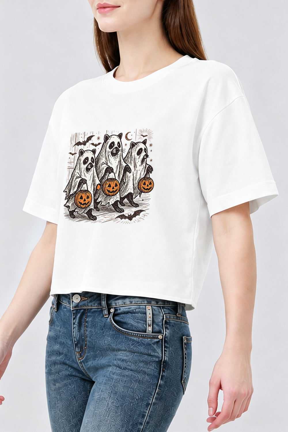 Halloween ghost raccoon crop top