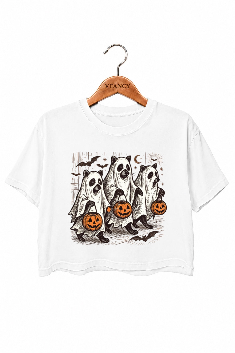 Halloween ghost raccoon crop top