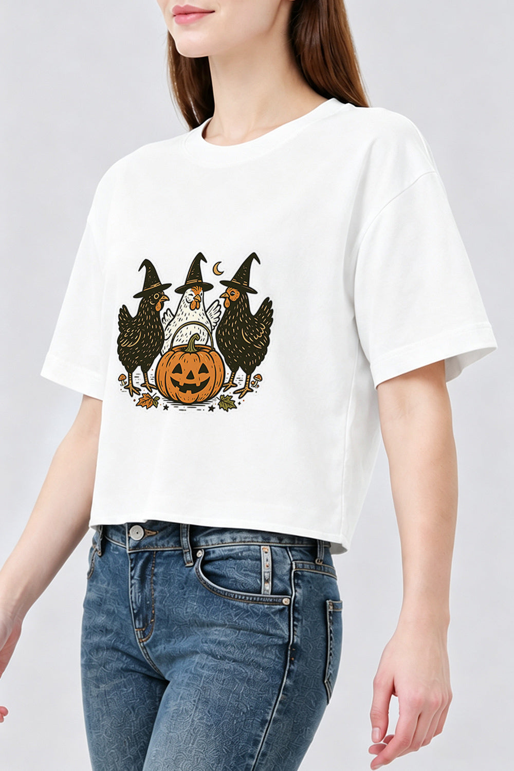 Halloween pumpkin chicken crop top