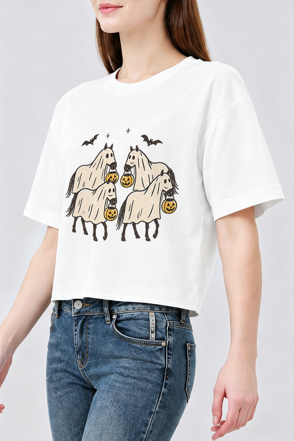 Halloween pumpkin horse crop top
