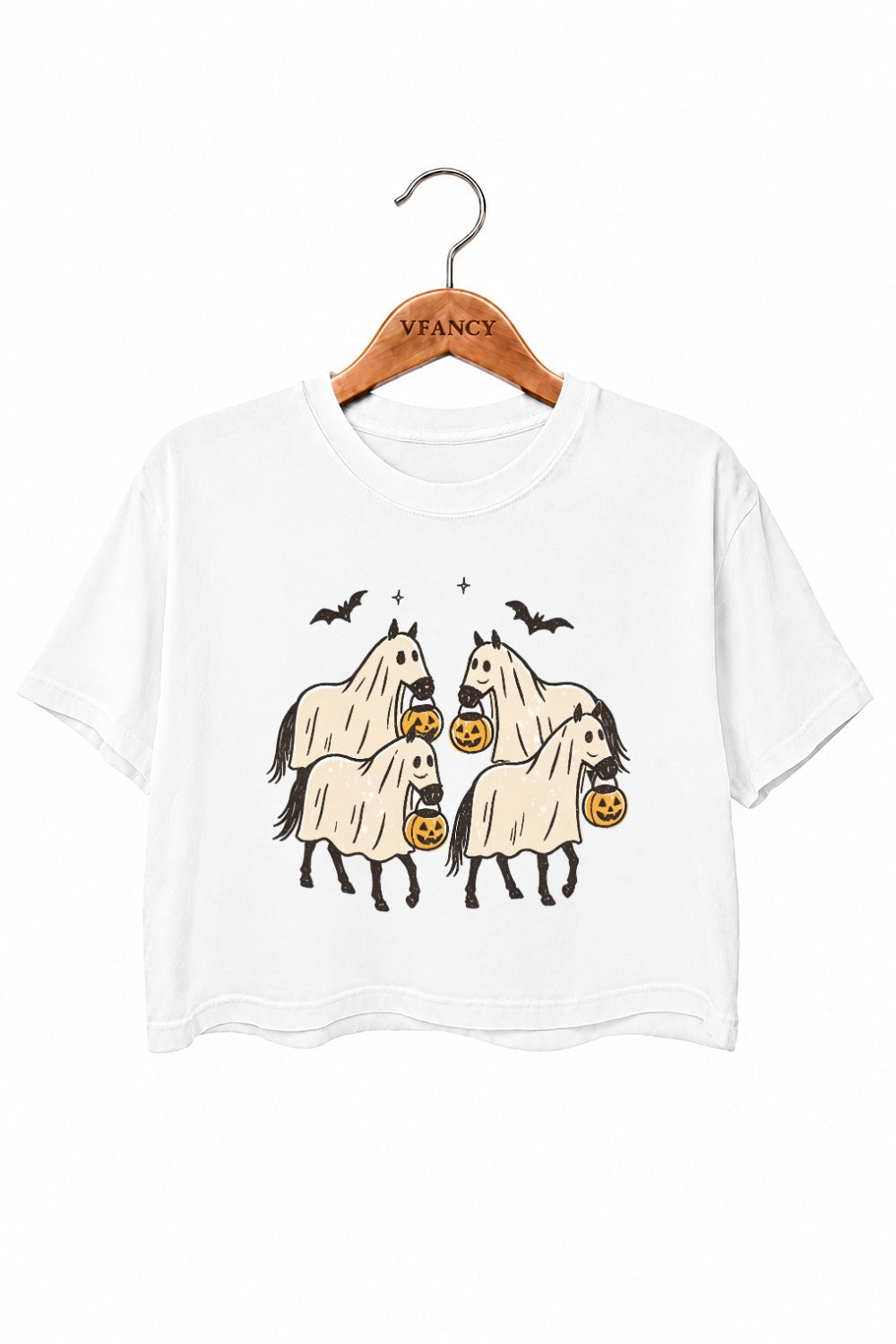 Halloween pumpkin horse crop top